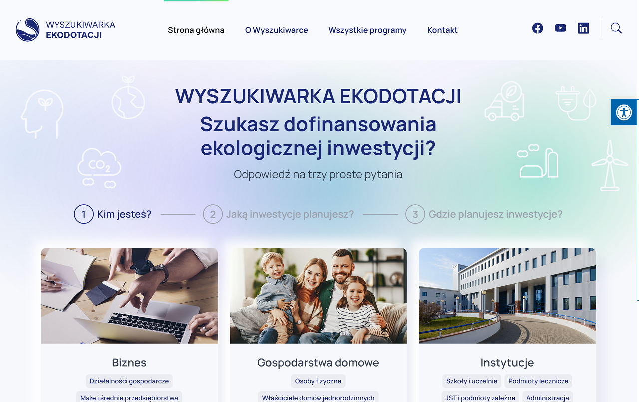 Zrzut strony Ekodotacje - wyszukiwarka dotacji