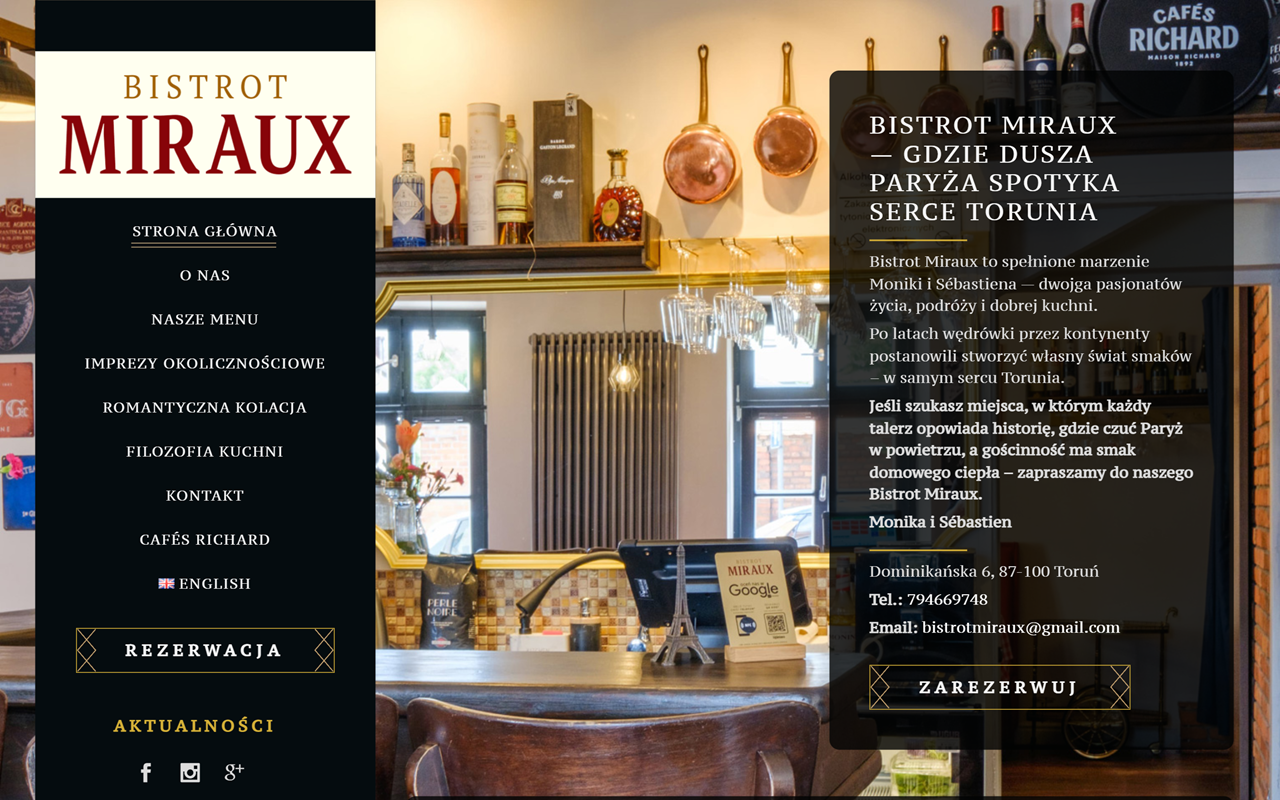 Zrzut strony Restauracja Francuska Toruń Bistrot Miraux