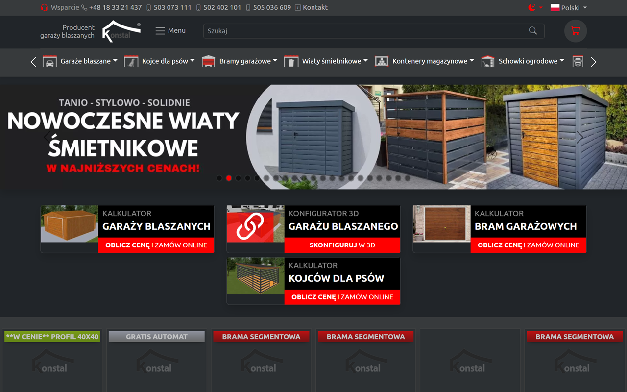 Zrzut strony Konstal - producent  garaży blaszanych i bram garażowych