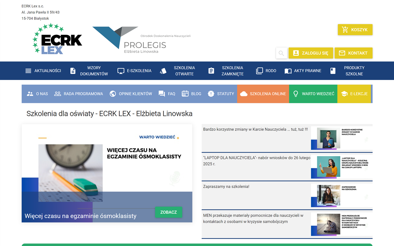 Zrzut strony Szkolenia dla oświaty - ECRK LEX